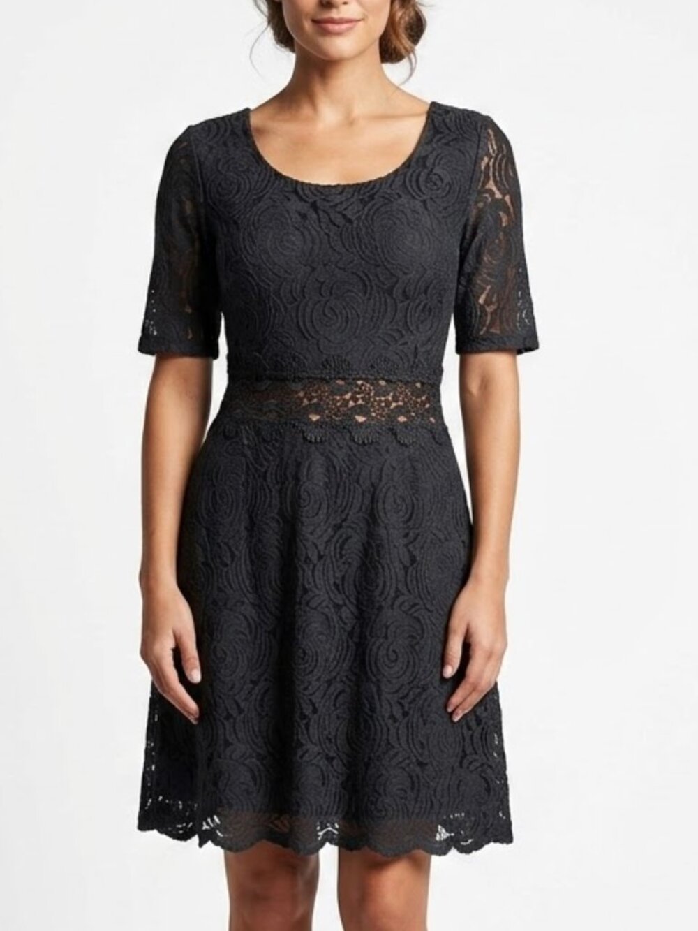 A New Day Whimsigoth Rose Lace Mini Dress Black Crochet Waist Exposed Zipper
